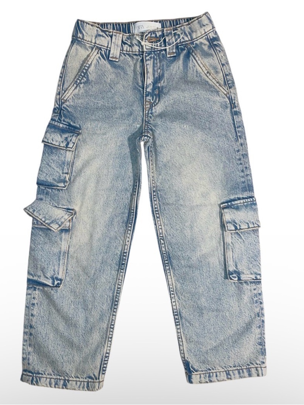 Zara kids boys Light wash  Blue Relaxed Cargo Jeans for Men